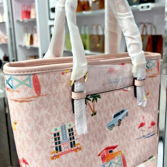 MICHAEL KORS JET SET TRAVEL ZIP XS TOTE CROSSBODY BAG Flamingo POWDER BLUSH - Picture 4 of 9